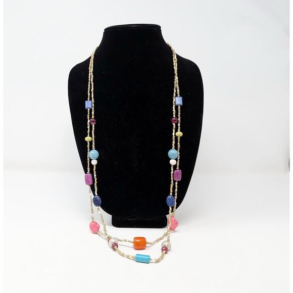 Chicos Necklace Double Strand Multicolor Beaded Long New - Picture 1 of 8
